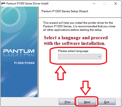 Select a language and proceed with the software installation