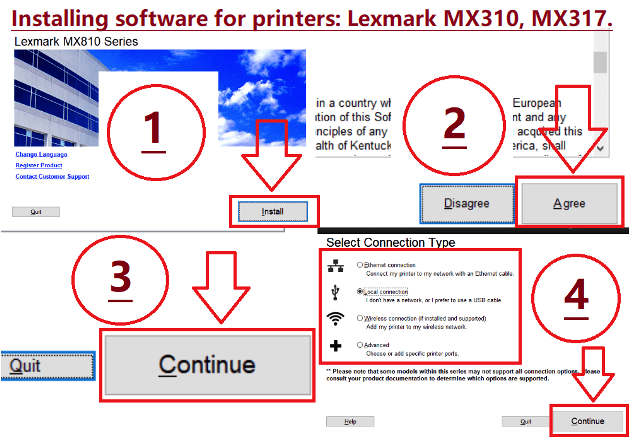 Installing software for printers: Lexmark MX310, MX317.