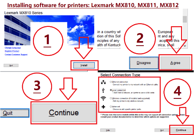 Installing software for printers: Lexmark MX810, MX811, MX812.