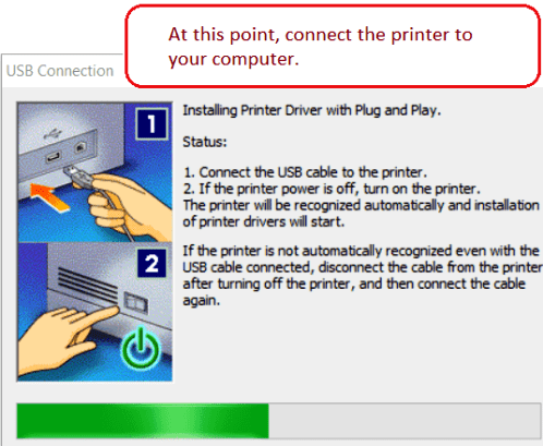 At this point, connect the printer to your computer.