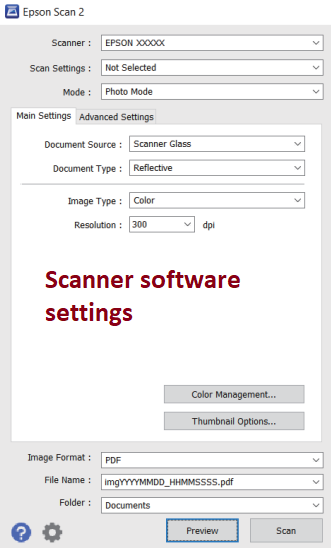 Scanner software settings