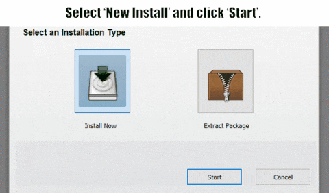 Select ‘New Install’ and click ‘Start’.