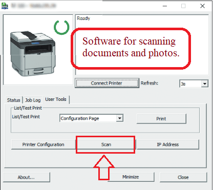 Software settings for scanning documents and photos.