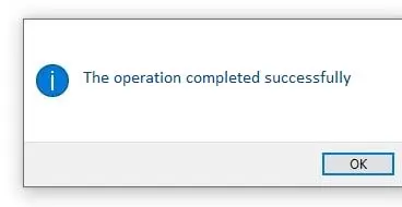 A message will appear on the monitor screen: The operation completed successfully