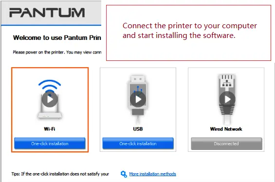 Connect the printer to your computer and start installing the software.