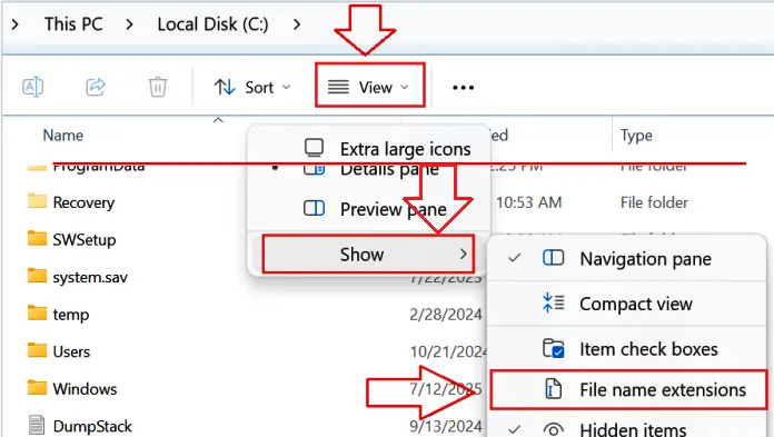 File name extensions (.INF) when viewing files in Explorer
