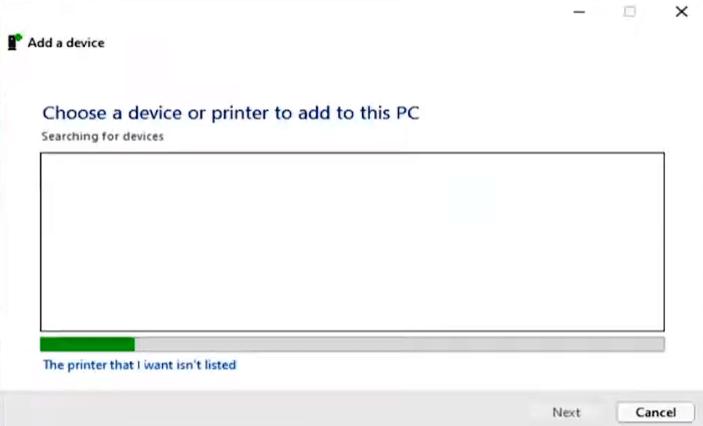 If your printer isn’t listed, click The printer that I want isn’t listed