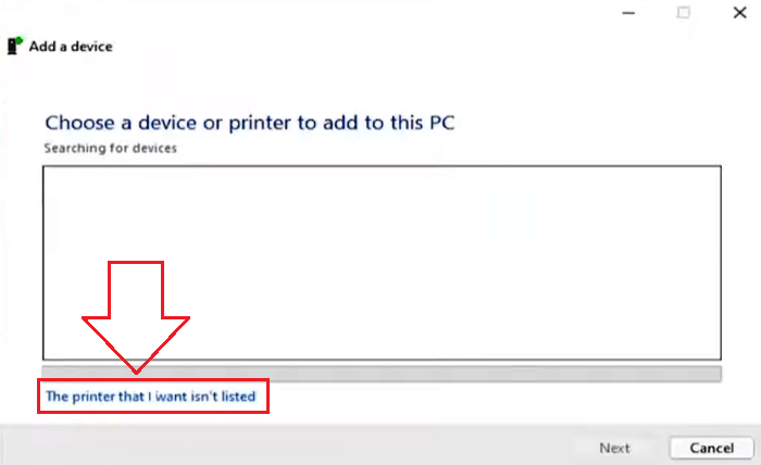 If your printer isn’t listed, click The printer that I want isn’t listed