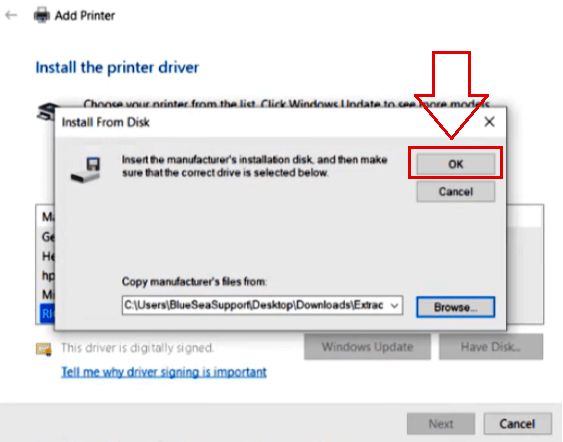 Navigate to the extracted folder and select: … .INF → Open → OK