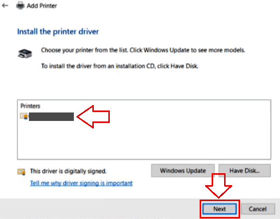 Choose Canon when it appears → Next