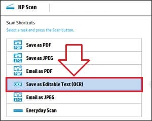 From HP Scan, select Save as Editable Text (OCR)