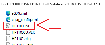After extracting, the INF file is located here: HP1100.INF